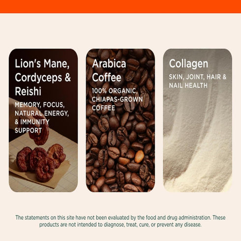 Immune 10.6 oz (30 The Genius Brand Organic Mushroom Coffee + Collagen - Daily Energy Support - Healthy Function