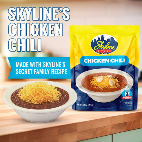 14 oz Pack 8 Skyline Chili Chicken Chili Authentic Cincinnati-Style Recipe in Microwavable Pouches Perfect for Cheese