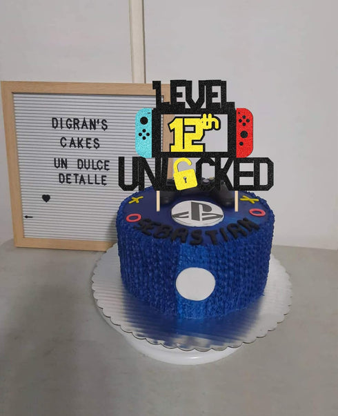 Level 12th Unlocked Cake Topper for Video Game Theme Birthday Anniversary Celebration Gaming Party