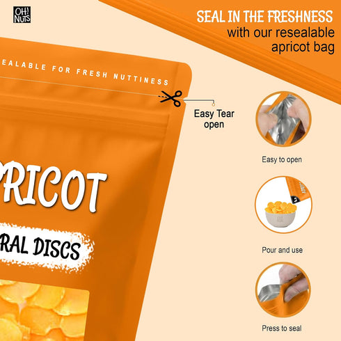 1 lb Packed Oh! Nuts Dried Apricot Luscious Natural - - Dried Fruit Discs - Sweetened Thin Apricot Slices - Dehydrated
