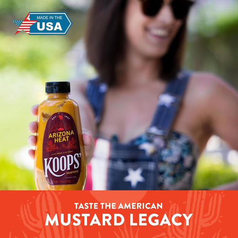 12 Oz, Pack 4 Koops' Arizona Heat Mustard Sweet and Spicy Mustard, Gluten-Free, Kosher, Made in USA, From Quality