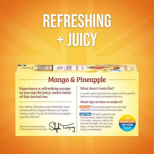 20 Count (Pack 1), 20 Twinings Mango & Pineapple Herbal Tea Individually Wrapped Bags, of Naturally Caffeine-Free