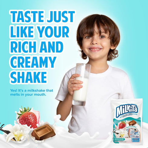 Milkita Creamy Shake Candy Bag, Gluten Free Chewy Candies with Calcium, Neapolitan Flavors (25 Pcs)