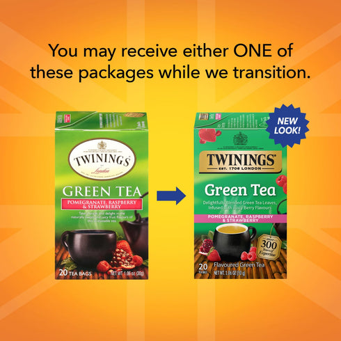 20 Count (Pack 2) Twinings Green Tea with Pomegranate, Raspberry, and Strawberry - Caffeinated Green Tea Bags