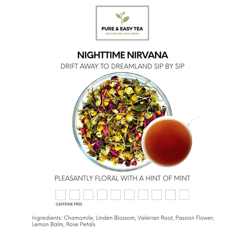 (100g) Pure And Easy Tea, Nighttime Nirvana, Caffeine-Free Herbal Sleep & Relaxation Tea, Loose Leaf Blend
