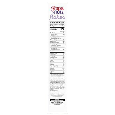 Grape-Nuts 18 OZ Grape Nuts Flakes Breakfast Cereal, Crispy Whole Wheat and Barley Cereal, Great for Yogurts, Parfaits