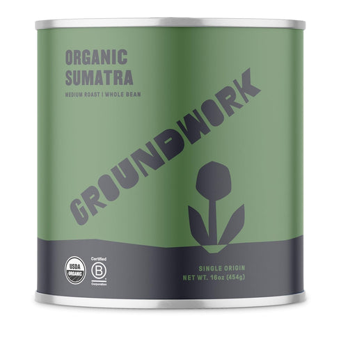 Groundwork Coffee USDA Organic Sumatra Single Origin Whole Bean, 16 Ounce Can