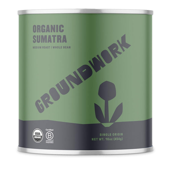 Groundwork Coffee USDA Organic Sumatra Single Origin Whole Bean, 16 Ounce Can