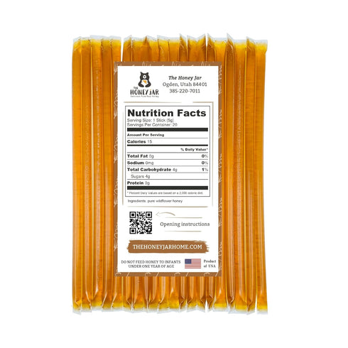 (20 Count) The Honey Jar - Wildflower Varietal Honey Sticks - Pure Honey Straws For Tea, Coffee, or a Healthy Treat