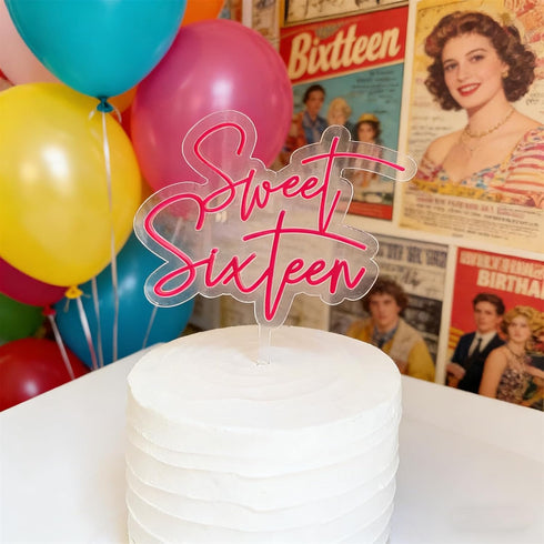 LZGXZF 1 16st 16rd 16th PCS Acrylic Sweet Sixteen Cake Topper,Happy Birthday Cake Toppers,Rose Red Glitter Birthday