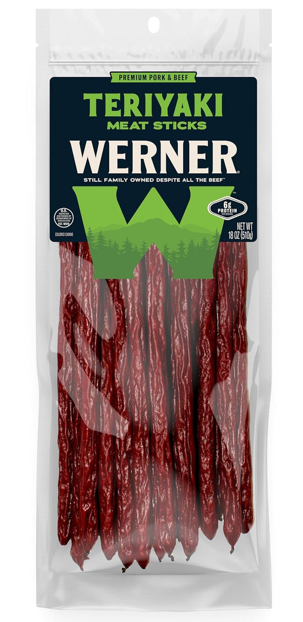 Werner Teriyaki Meat Sticks Pack of 20 - Big 12" Sticks, Bulk