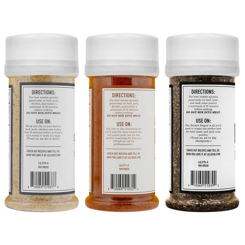 Set (6 oz), (7.9 oz), (3.6 oz) 3-Pack Lillies Q - Rub Trio, BBQ Rub Sampler, Barbeque Rubs & Spices, Rub Seasoning