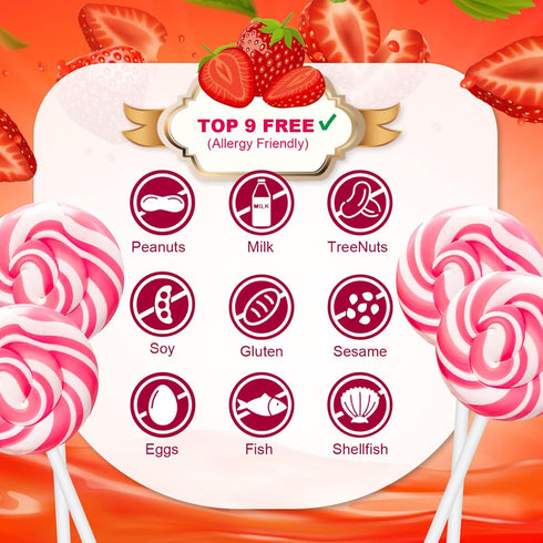 32 Counts Pink Swirl Lollipops, Princess Candy Individually Wrapped Suckers, Strawberry Flavor Suckers for Wedding