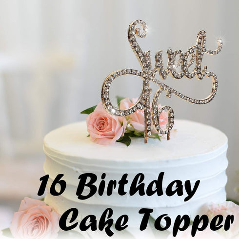 Sweet 16 Cake Topper - Crystal Rhinestone Party Decoration for 16th Birthday or Wedding Anniversary