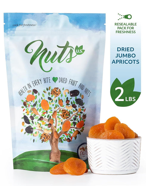 (2 LB) NUTS U.S. Dried Apricots | Jumbo Size Turkish Apricots | No Added Sugar & Color | Chewy and Juicy Texture |