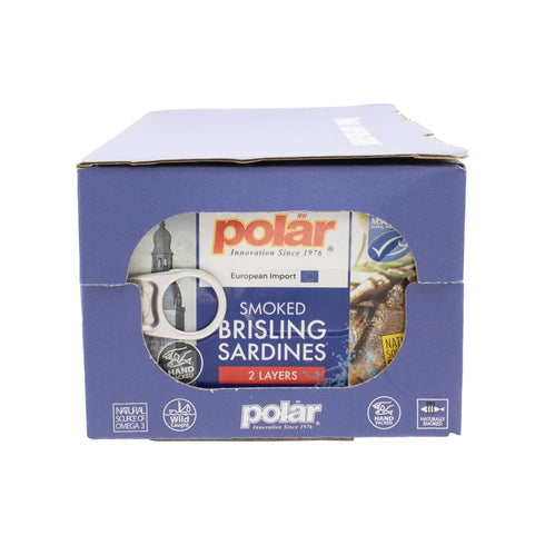 3.52 oz (Pack 12) MW Polar Smoked Brisling Sardines in Spring Water, Can, Wild Caught