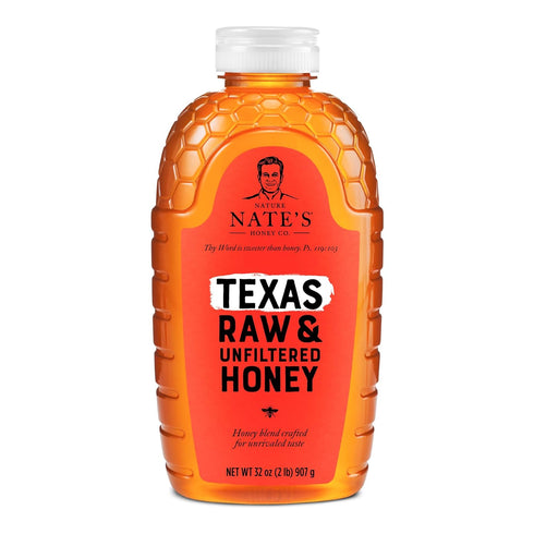 100% 32 oz. Nate's Texas Pure, Raw & Unfiltered Honey - Squeeze Bottle - All-natural Sweetener