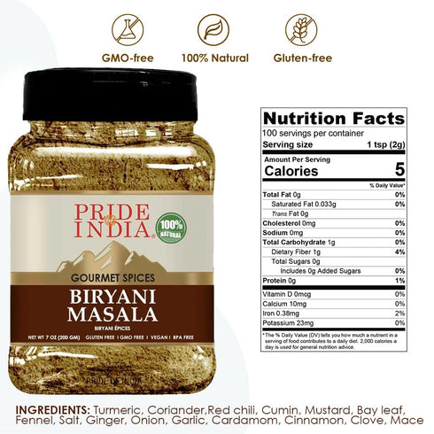 PACK 6 7 oz. Pride Of India - of - Indian Biryani Masala Seasoning Spice - Medium Dual Sifter Jar - Easy to Use - Ideal