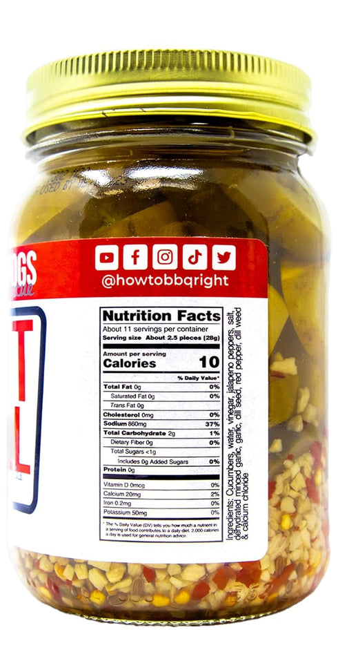 16 oz Killer Hogs Hot Dill Pickles for BBQ and Grill Sides, Meat Sandwiches, Hamburgers, Snacks, Crisp and Crunchy
