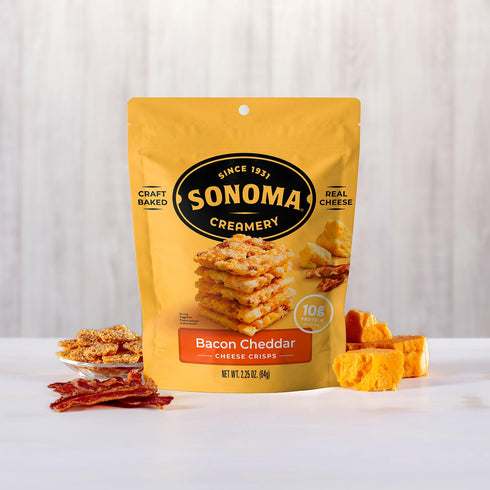 2.25 Oz (6 Count) Sonoma Creamery - Cheese Crisps, Bacon Cheddar, | High Protein | Low Carb | Gluten Free |
