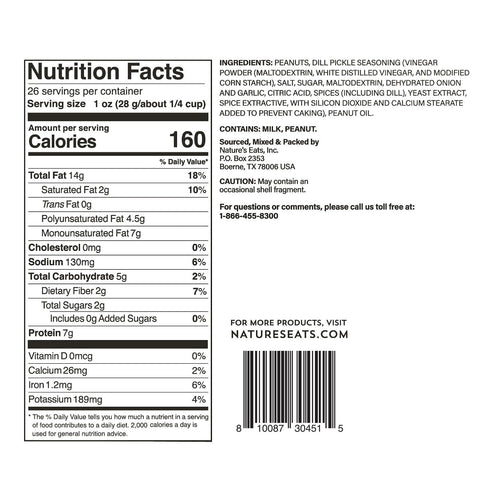26 Oz 26 Oz Natures Eats Dill Pickle Peanuts - Tangy Dill Pickle Flavor - Crunchy Seasoned Peanuts - Savory Snack Nuts