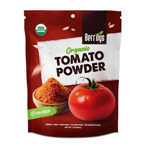 Berrilys Dried Tomato Powder with Salt, USDA Organic Certified, Dehydrated, Ground, Great