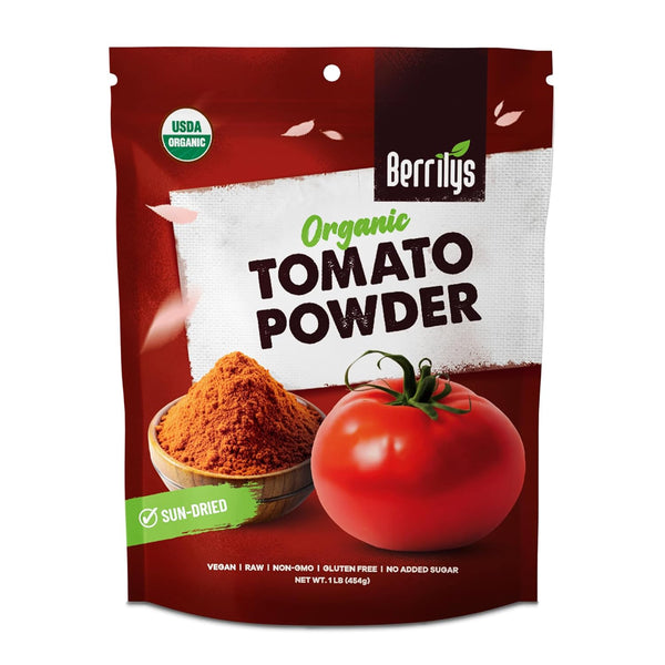 Berrilys Dried Tomato Powder with Salt, USDA Organic Certified, Dehydrated, Ground, Great