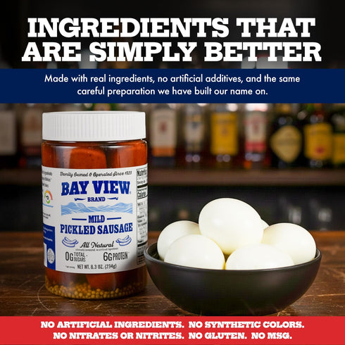 (8.3 Bay View All Natural Pickled Sausage, No Artificial Ingredients, Nitrates or Nitrites, MSG and Gluten Free