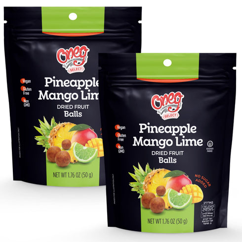 Oneg Dried Fruit Balls, 1.76oz Bag, 2 Pack of Healthy Snacks Pineapple