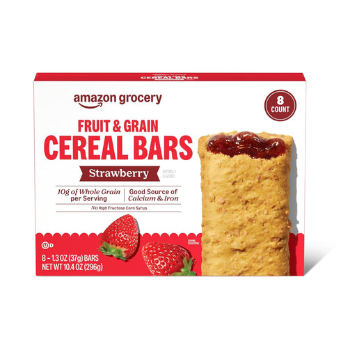 Amazon Grocery, Fruit & Grain Cereal Bars, Strawberry, 10.4 Oz, 8 Ct