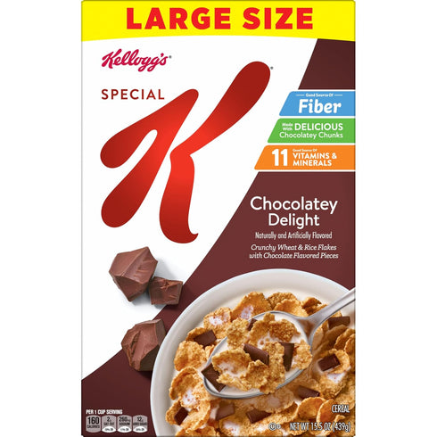 15.5 oz Kellogg's Special K Chocolatey Delight Breakfast Cereal, Good Source of Fiber, Large Size