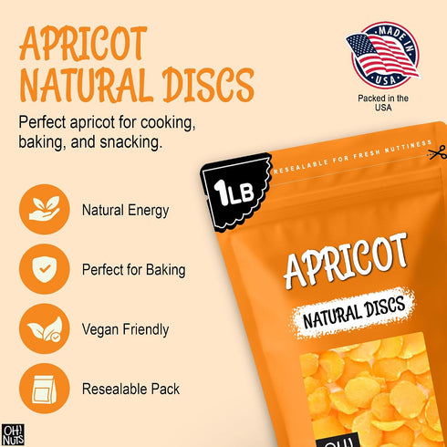 1 lb Packed Oh! Nuts Dried Apricot Luscious Natural - - Dried Fruit Discs - Sweetened Thin Apricot Slices - Dehydrated