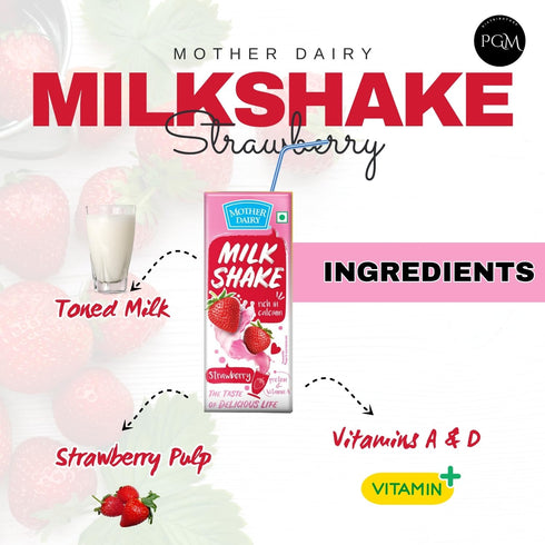 180ml, Pack 12, Mother Dairy Strawberry Milkshake, of Ready to Drink