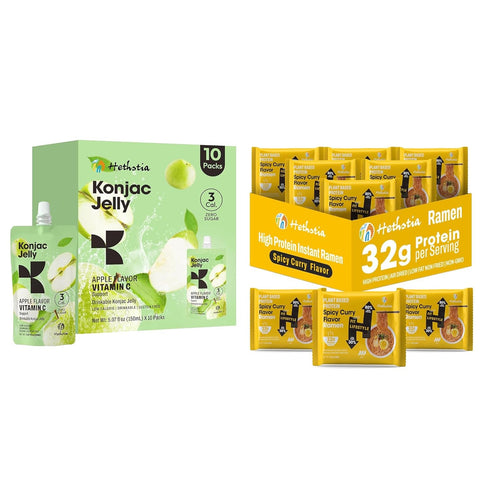 Hethstia Protein Ramen Spicy Curry and Konjac Jelly Apple Flavor 10 Packs