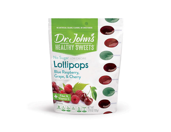 Dr. John’s Sugar Free Candy, Healthy Lollipops with Zero Sugar, Keto Friendly, Blue Raspberry, Grape, Cherry, 17 Count