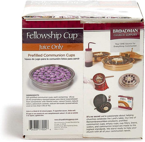 Communion 100 Count BROADMAN CHURCH SUPPLIES Pre-filled Fellowship Cup, Juice Only