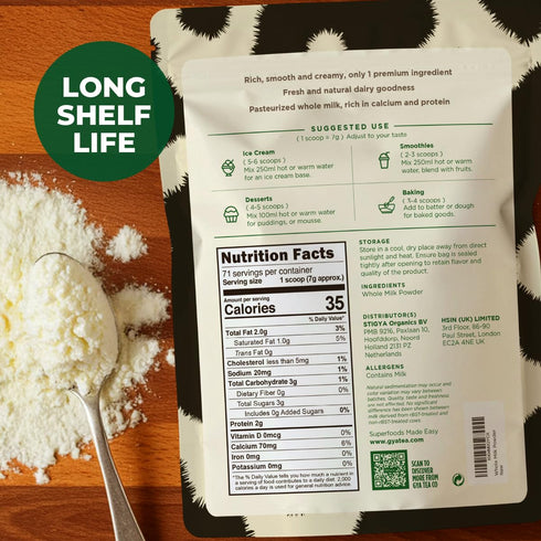 1.1lb (17.64 Oz) Gya Tea Co Whole Milk Powder - Pasture Raised Source, rBST Hormone Free, Non-GMO - Shelf Stable