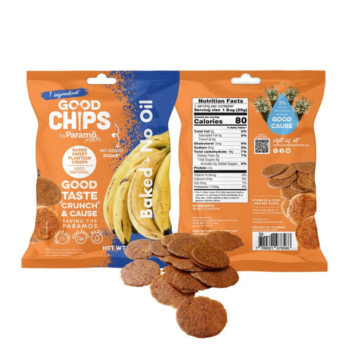 0.7 oz Pack 12 Baked Sweet Plantain Crisps by GOOD CHIPS! Crispy, Crunchy, Oil-Free, Healthy Maduritos - bags