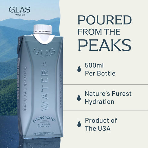 GLAS WATER (12 Pack) 16.9 oz 500ml GLAS Natural Spring Water / | Boxed Water from the Blue Ridge Mountains |