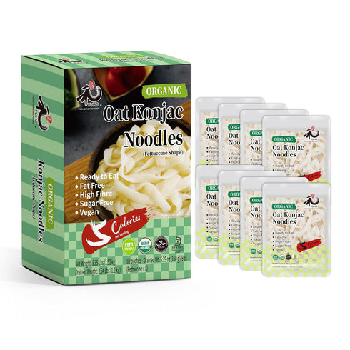 YUHO Organic Konjac Shirataki Noodles Fettuccine 8 Pack Oat Ready to Eat