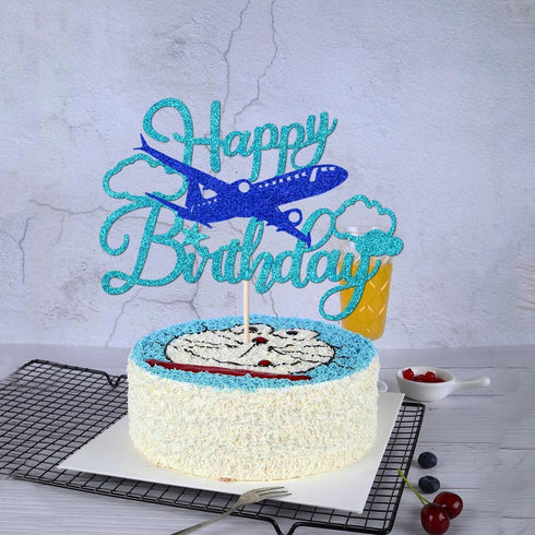 Glitter Airplane Happy Birthday Cake TopperAirplane Birthday Party Decorations,Adventure Awaits,Boys Girls Men Plane