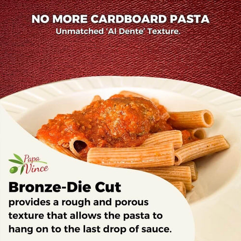 Papa Vince Organic Whole Wheat Non Enriched Rigatoni: Low Gluten Italian Pasta made in Italy from Organic Non GMO