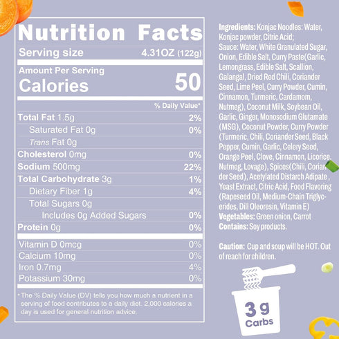 6 Packs, Hethstia Konjac Noodle Cup, Low-Carb Shirataki Noodles Pasta Laksa Flavor Soup, Gluten-Free, Vegan, Keto