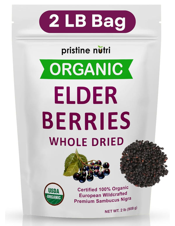 Organic Elderberries Dried Bulk | Whole European Elderberry Dried, Wildcrafted All Natural