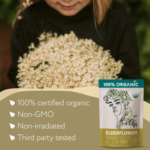 (10oz.) Elderflower Tea - Organic Dried Elderflowers - Elder Flowers Dried Herbs, Te de Sauco, Flor De Sauco Organico