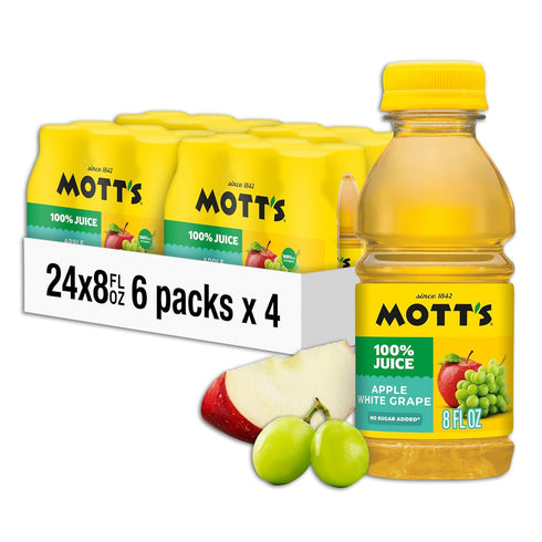 Mott's 100% Apple White Grape Juice, 8 Fl Oz Bottles, 24 Count