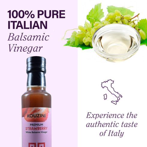 250ml Kouzini Ultra Premium Strawberry Fruit White Balsamic Vinegar, Aged Balsamic Vinegars from Modena, Italy