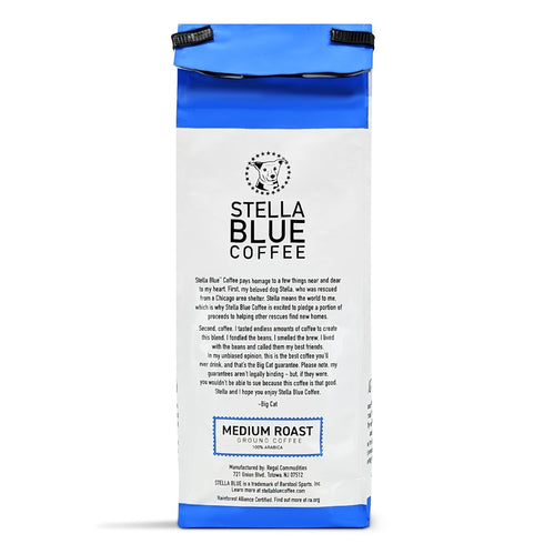 100% 12 oz Stella Blue Ground Coffee, Big Cat Blend, Medium Roast, Fresh Coffee Ground Arabica, Smooth Balanced Roast