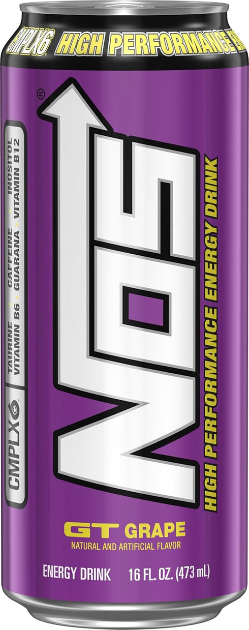 16 oz Pack 15 NOS GT Grape: High Performance Energy Drink. Fl |