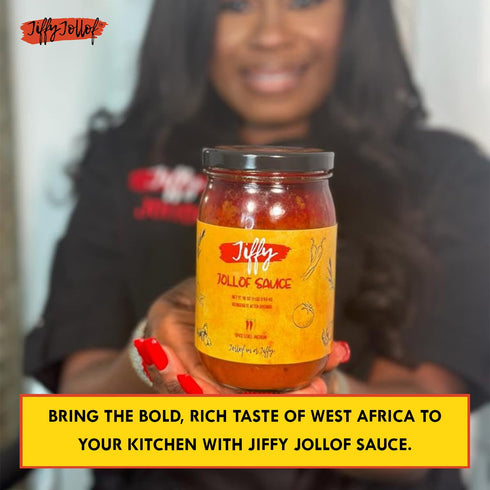 16oz Jiffy Jollof Sauce, Authentic Nigerian Tomato Pepper Blend for One-Pot Meals, Spicy Pasta, Roasted Bell Pepper